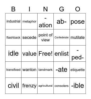 Wit & Wisdom Module 3--5th Grade Bingo Card