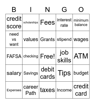 Study Skills Review Bingo Card