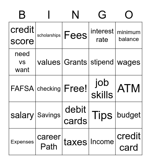 Study Skills Review Bingo Card