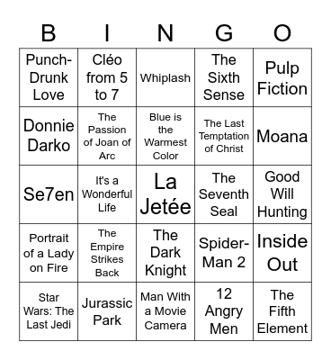 Favorite Films Bingo Card