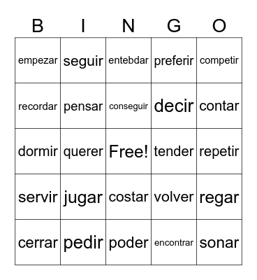 Spanish 2 Bingo Card