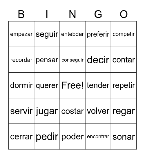 Spanish 2 Bingo Card