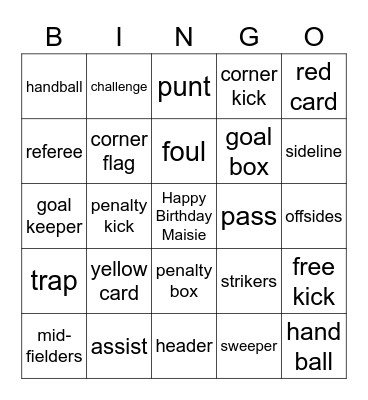 Maisie's Soccer Bingo Card