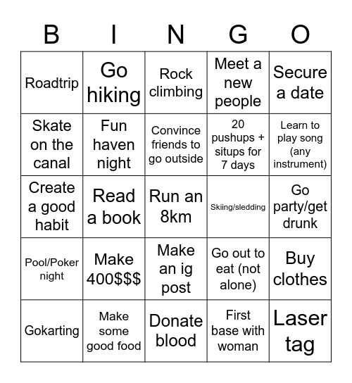 Get a Life Bingo Card