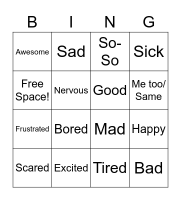 ASL Emotions Bingo Card