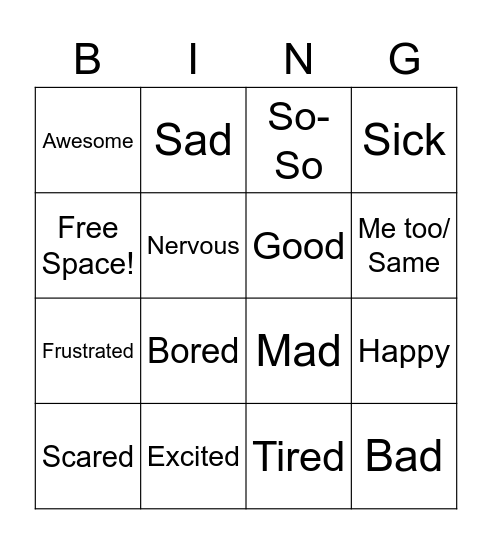 ASL Emotions Bingo Card