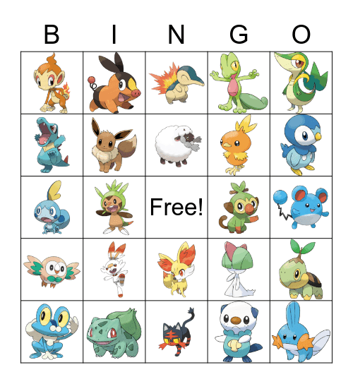 Pokemon Starter Bingo Card