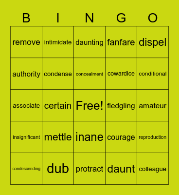 ACC Vocabulary Lesson 7 Review Bingo Card