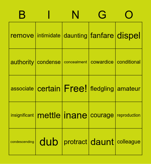 ACC Vocabulary Lesson 7 Review Bingo Card
