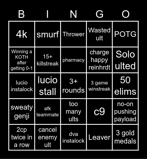 Overwatch Competitive Bingo Card