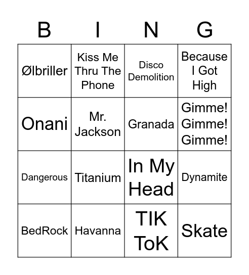 Storgata-musikkbingo Card