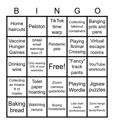 PANDEMIC PASTIME BINGO Card