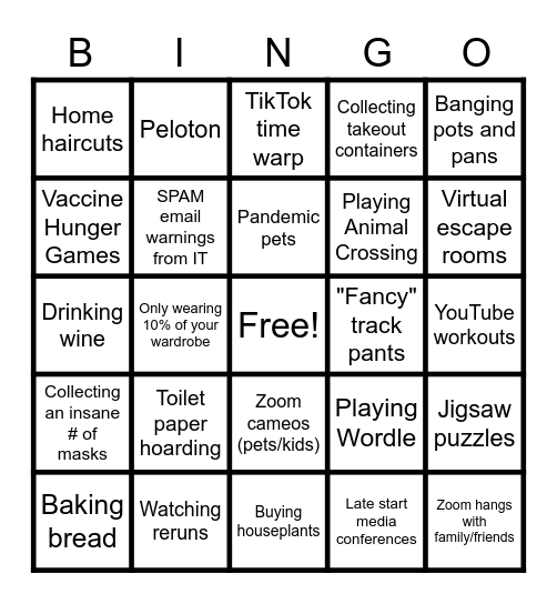 PANDEMIC PASTIME BINGO Card