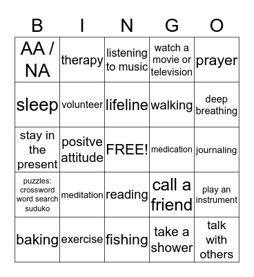 Coping Skills  Bingo Card