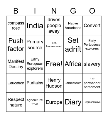 Mid-Year Social Studies Review Bingo Card