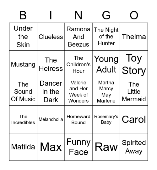 Movie Bingo Card