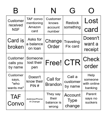 Untitled Bingo Card