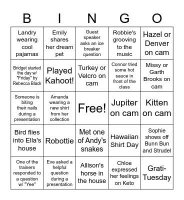 Jan 2022 Training Bingo Card