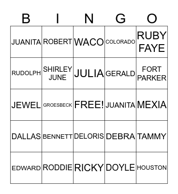 BENNETT FAMILY REUNION   Bingo Card