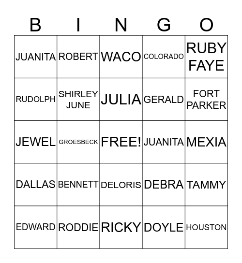 BENNETT FAMILY REUNION   Bingo Card