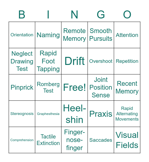 NEUROSCIENCE NEUROEXAMS Bingo Card