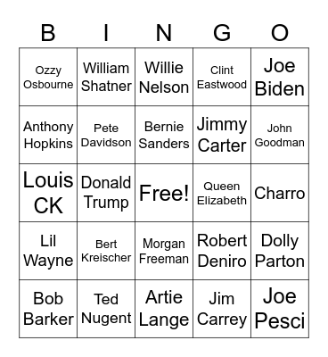 Celebrity Death Bingo 2022 Bingo Card