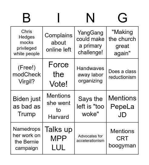 Just Primary Biden 4Head Bingo Card