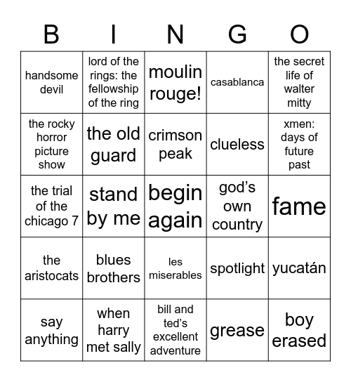 ellen’s movie bingo Card