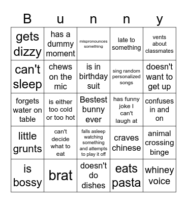 Bun Bingo Card