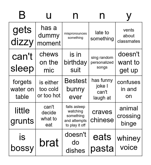 Bun Bingo Card