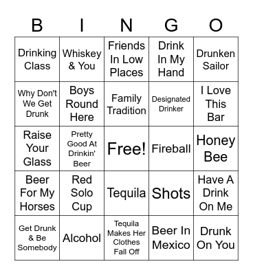 DRINK SONGS Bingo Card