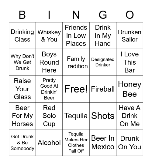 DRINK SONGS Bingo Card