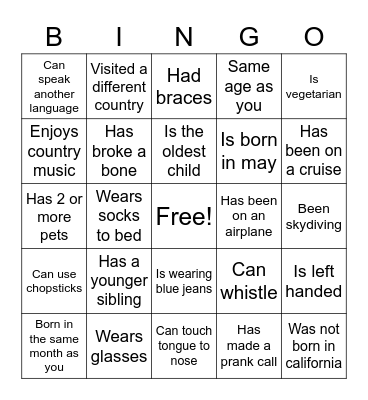 Human Bingo Card