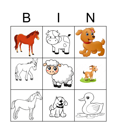 FARM ANIMALS Bingo Card