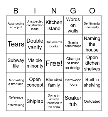HGTV Bingo Card