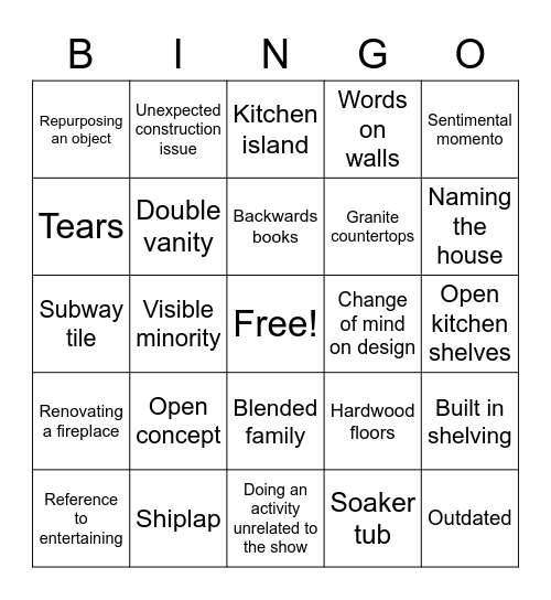 HGTV Bingo Card
