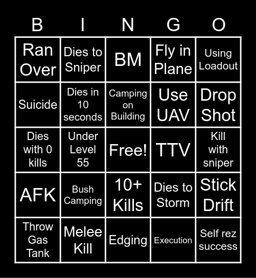 Warone Bingo Card