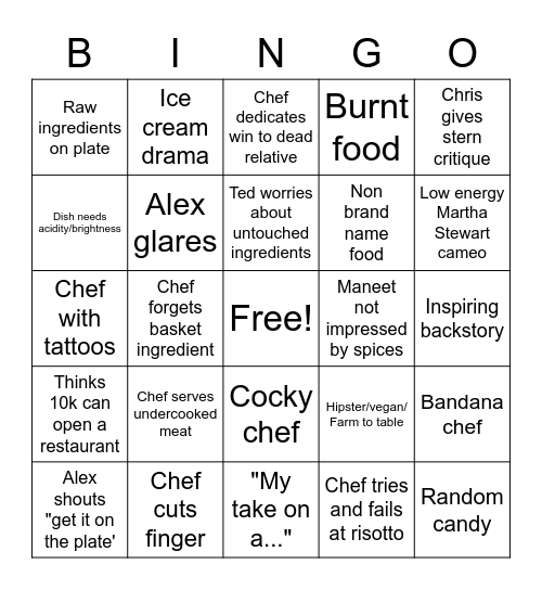 Chopped Bingo Card