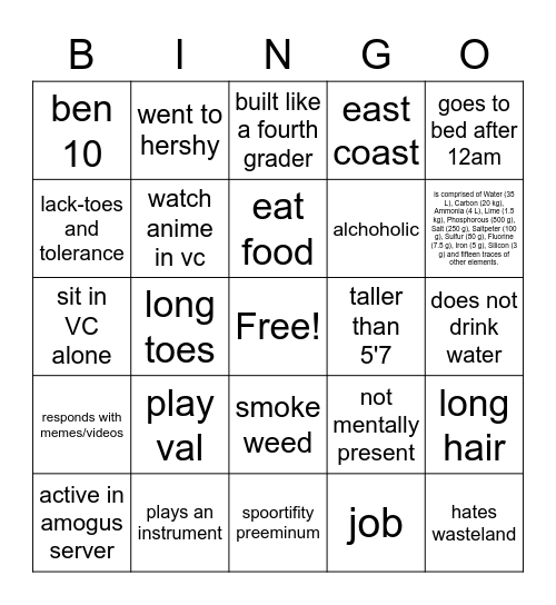 stinky poopy person Bingo Card