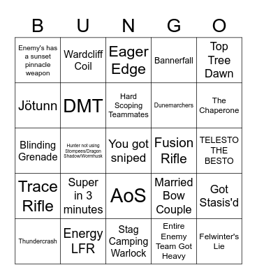 Control Matchmaking (30th Anniversary Meta) Bingo Card