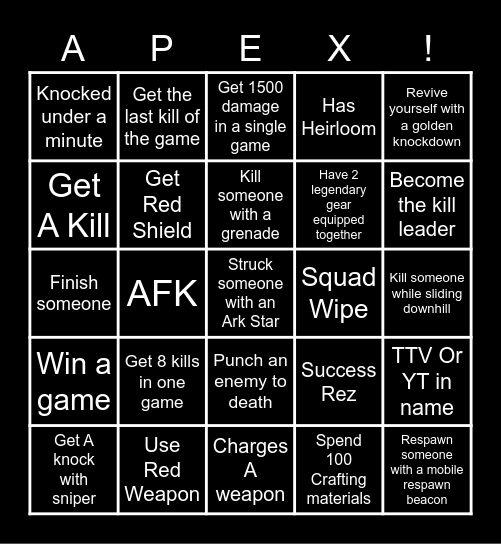 Apex Legends Bingo Card