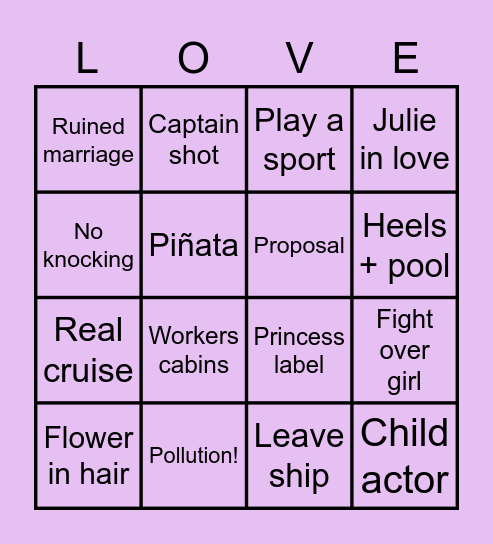 Love Boat Bingo Card