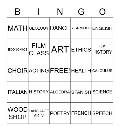 WHAT'S YOUR FAVORITE SUBJECT? Bingo Card