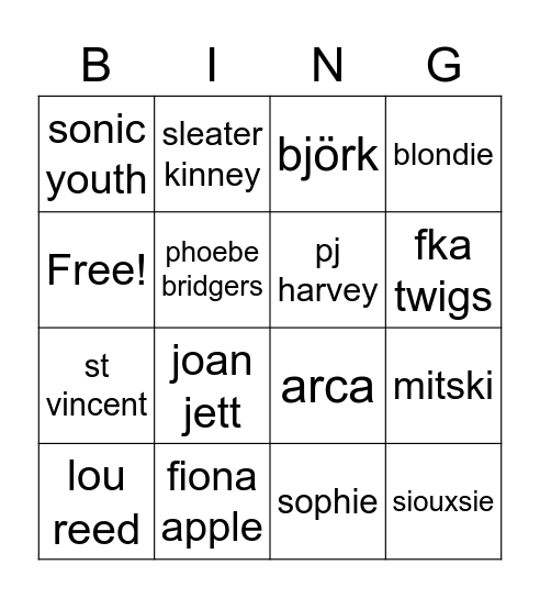music Bingo Card