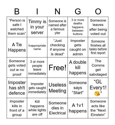 Among us Bingo Card