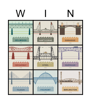 Portland Bridges! Bingo Card