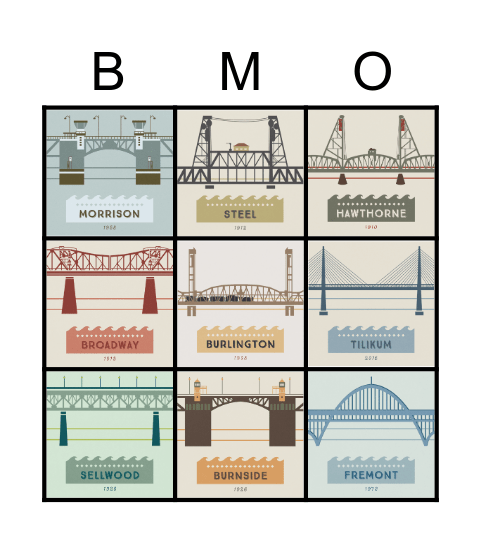 Portland Bridges Bingo Card