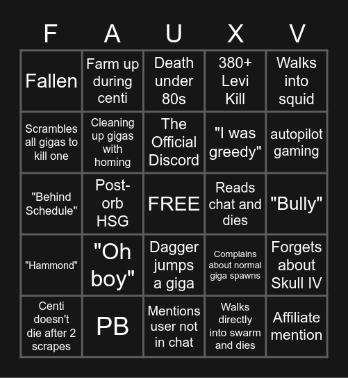 Fauxev Bingo Card