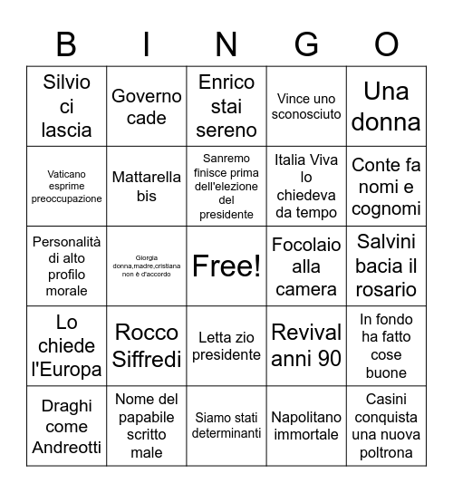 Toto Quirinale Bingo Card