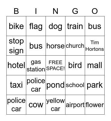 Road Trip Bingo Card